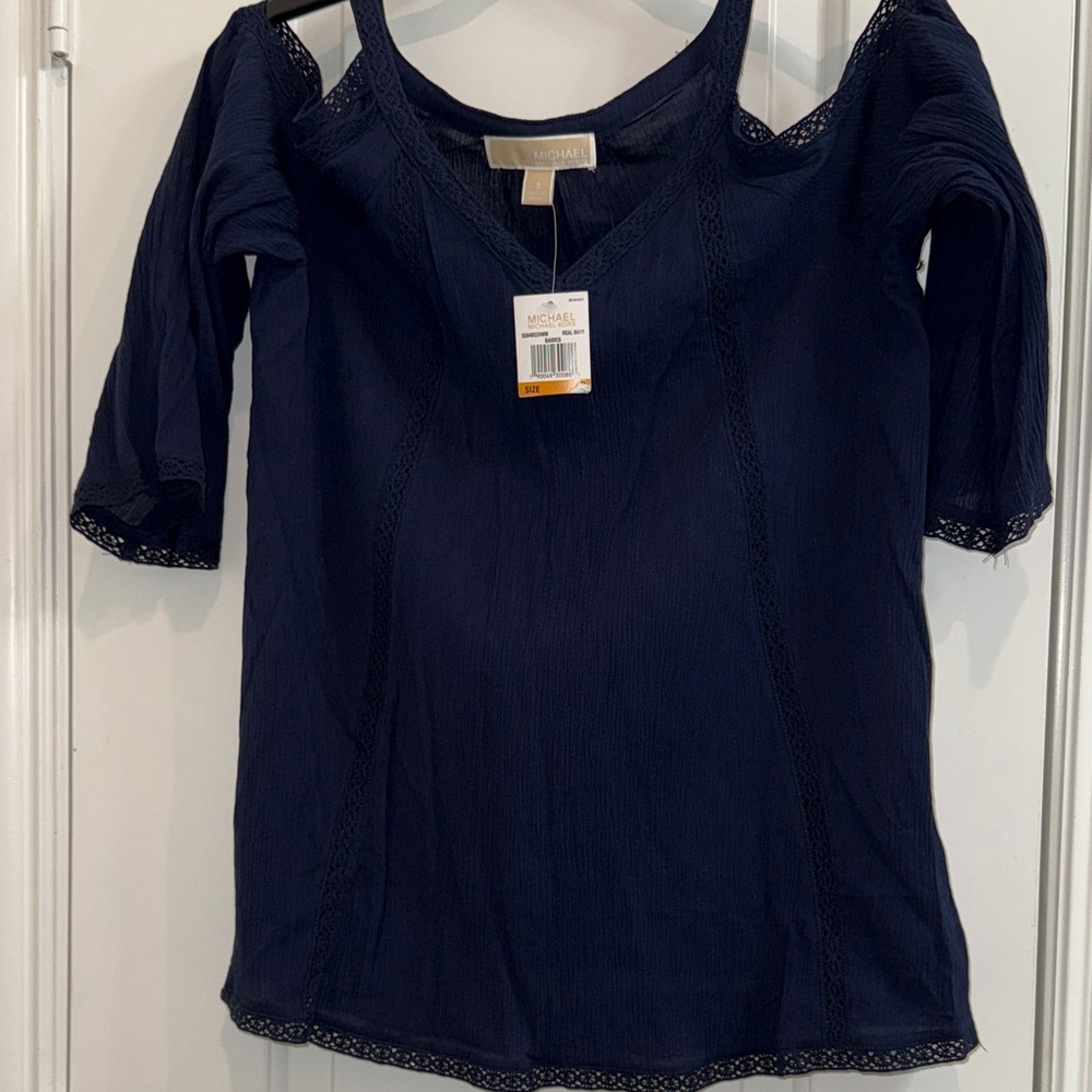 Michael Kors Navy Blouse with Lace Details